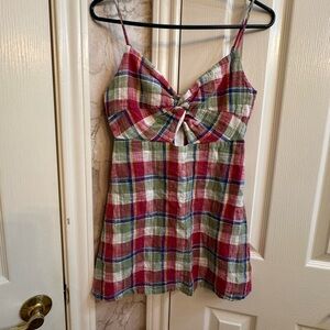 Lush Red, Green & Blue Plaid Tie-Front Mini Dress